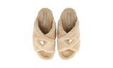 Prada Men's Beige Leather Shearling Fur Schaf Fell Slides Sandals Sandalen Sandals 2X3103