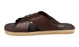 Prada Men's Brown Leather Espadrilles Sole Slides Sandals 2X3141
