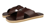 Prada Men's Brown Leather Espadrilles Sole Slides Sandals 2X3141
