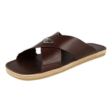 Prada Men's Brown Leather Espadrilles Sole Slides Sandals 2X3141