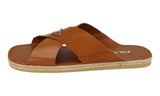 Prada Men's Brown Leather Espadrilles Sole Slides Sandals 2X3141