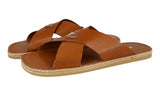 Prada Men's Brown Leather Espadrilles Sole Slides Sandals 2X3141