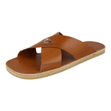 Prada Men's Brown Leather Espadrilles Sole Slides Sandals 2X3141