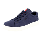 Prada Women's Blue Canvas Red Stripe Sneaker 3E6185