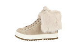 Prada Women's Beige welt-sewn Leather Shearling Fur Half-Boot 3T6087