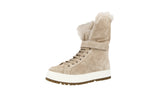 Prada Women's Beige welt-sewn Leather Shearling Fur Half-Boot 3T6087