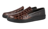Prada Men's Brown Leather Croc Print Downtown Slip-on Sneaker 4D2733