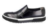 Prada Men's Black Full Brogue Leather Stratus Slip-on Sneaker 4D3115