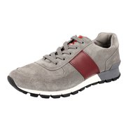 Prada Men's Grey Heavy-Duty Rubber Sole Leather Matchrace Sneaker 4E2718