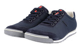 Prada Men's Blue Leather  Nylon Running Linea Rossa Red Stripe Sneaker 4E2834