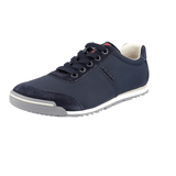 Prada Men's Blue Leather  Nylon Running Linea Rossa Red Stripe Sneaker 4E2834