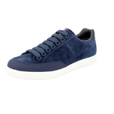 Prada Men's Blue Leather Red Stripe Linea Rossa Sneaker 4E3027