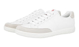 Prada Men's White Leather Red Stripe Linea Rossa Sneaker 4E3027