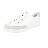 Prada Men's White Leather Red Stripe Linea Rossa Sneaker 4E3027