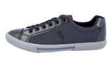 Prada Men's Blue Leather Red Stripe Linea Rossa Sneaker 4E3028
