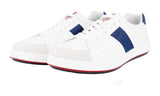 Prada Men's White Leather Red Stripe Linea Rossa Sneaker 4E3113