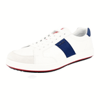 Prada Men's White Leather Red Stripe Linea Rossa Sneaker 4E3113