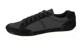 Prada Men's Black Leather Nylon Red Stripe Linea Rossa Sneaker 4E3222