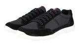 Prada Men's Black Leather Nylon Red Stripe Linea Rossa Sneaker 4E3222