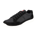 Prada Men's Black Leather Nylon Red Stripe Linea Rossa Sneaker 4E3222