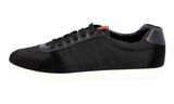Prada Men's Black Leather Nylon Red Stripe Linea Rossa Sneaker 4E3228
