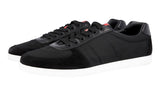 Prada Men's Black Leather Nylon Red Stripe Linea Rossa Sneaker 4E3228