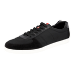 Prada Men's Black Leather Nylon Red Stripe Linea Rossa Sneaker 4E3228