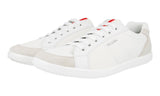 Prada Men's White Leather Bike Mesh Red Stripe Linea Rossa Sneaker 4E3229