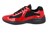 Prada Men's Red Leather Americas Cup Sneaker 4E3400