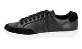 Prada Men's Black Leather Linea Rossa Red Stripe Sneaker 4E3404