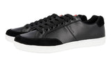 Prada Men's Black Leather Linea Rossa Red Stripe Sneaker 4E3404
