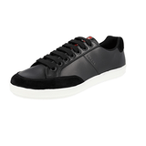 Prada Men's Black Leather Linea Rossa Red Stripe Sneaker 4E3404