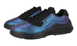 Prada Men's Blue Leather Polarius Iridescent Sneaker 4E3566