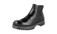 Prada Men's 4T3034 3H6J F0002 Heavy-Duty Rubber Sole Leather Half-Boot