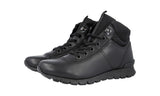 Prada Men's Black Heavy-Duty Rubber Sole Leather Matchrace High-Top Sneaker 4T3040