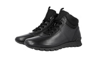 Prada Men's Black Heavy-Duty Rubber Sole Leather Matchrace High-Top Sneaker 4T3040