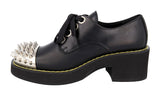 Miu Miu Women's Black Leather Runway Platform Spikes Lace-up Shoes 5E318D