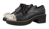 Miu Miu Women's Black Leather Runway Platform Spikes Lace-up Shoes 5E318D