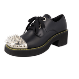 Miu Miu Women's Black Leather Runway Platform Spikes Lace-up Shoes 5E318D