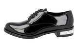 Miu Miu Women's Black Leather By Prada Crystal Heel Lace-up Shoes 5E522A