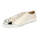 Miu Miu Women's Gold Leather By Prada Crystal Sneaker 5E8557