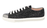 Miu Miu Women's Black Leather By Prada Glitter Sneaker 5E8998
