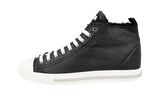 Miu Miu Women's Black Leather Shearling Fur Schaf Fell High-Top Sneaker 5T424B
