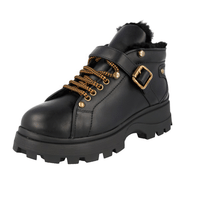 Miu Miu Women's Black Heavy-Duty Rubber Sole Leather Half-Boot 5T692C