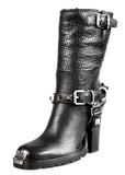 Miu Miu Women's Black welt-sewn Leather Shearling Fur Half-Boot 5U9427