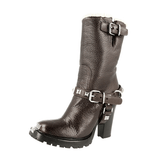 Miu Miu Women's Brown welt-sewn Leather Shearling Fur Half-Boot 5U9427