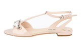 Miu Miu Women's Beige Leather By Prada Crystal Sandals 5X9006