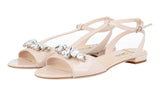Miu Miu Women's Beige Leather By Prada Crystal Sandals 5X9006