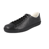 Gucci Men's Black Leather Pique Monogram Gg Ace Sneaker 625787
