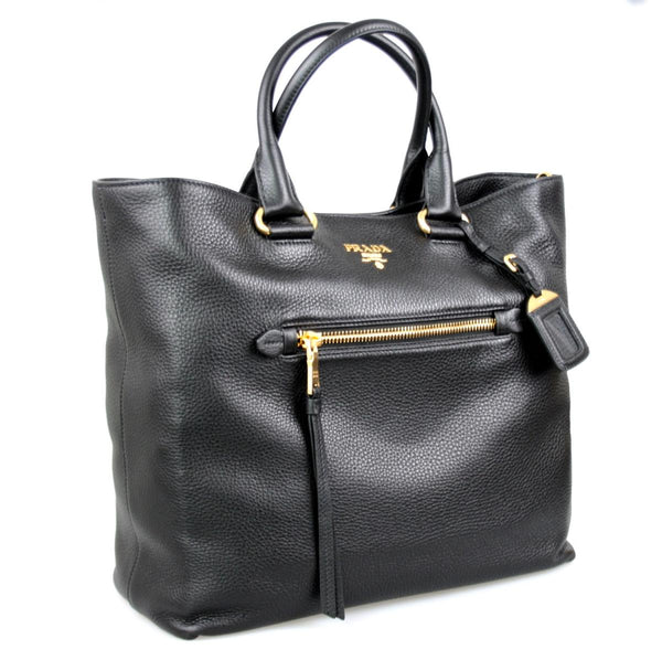 Prada Women's BN2754 Black Leather Shopper